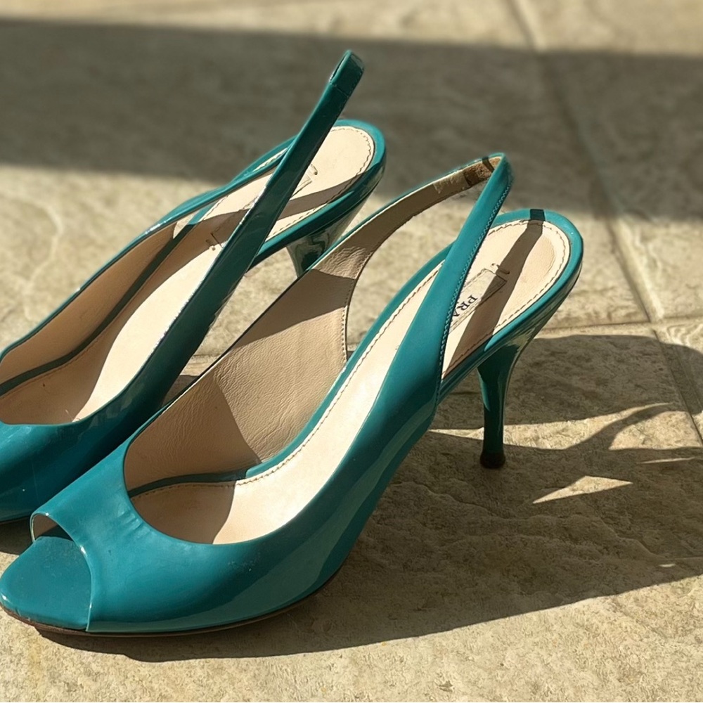 Prada Blue Stiletto Slingback Heels
